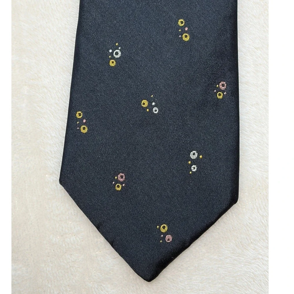 Vintage Don Loper Black Atomic Bubble Silk Necktie Mens One Size Excellent